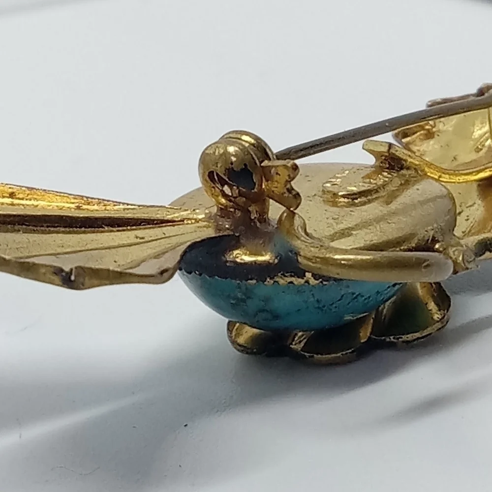 * vintage Made in Germany Blue jelly belly rooster chicken bird pin brooch